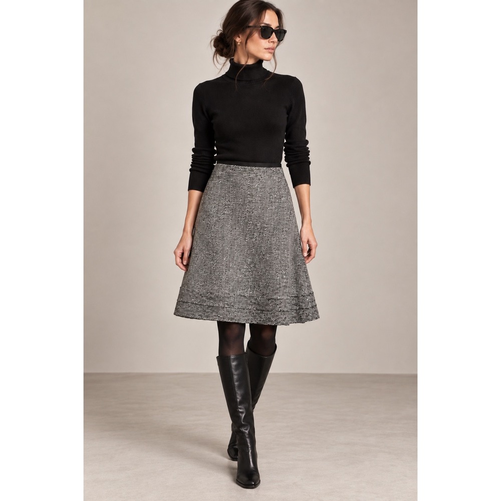 Ann Taylor Petites Grey Herringbone Wool Blend A-Line Skirt Size 0P Minimalist